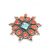 Ring Tibetan Coral Turquoise 925 Sterling Silver Handmade Natural Women D541